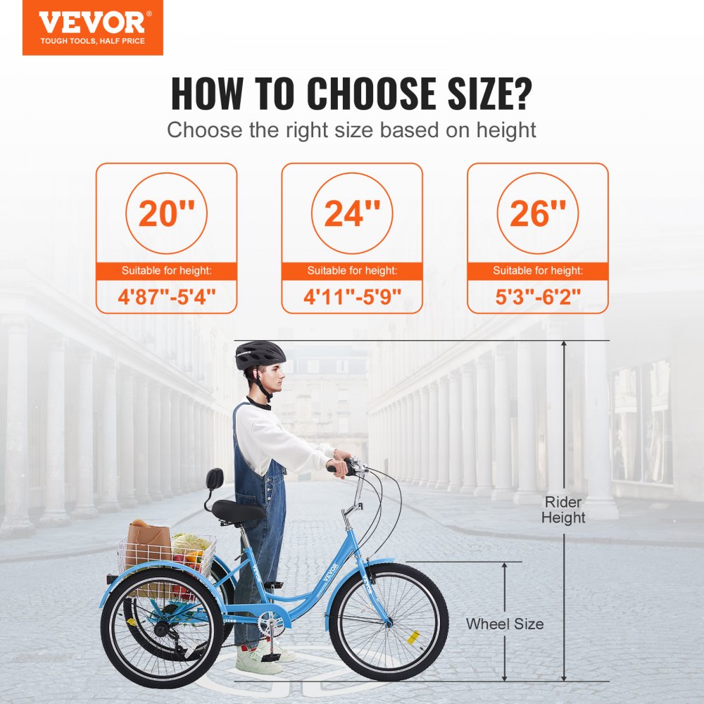 SS002-3D - Stable 26-Inch VEVOR Adult Tricycle for Reliable Transportation
