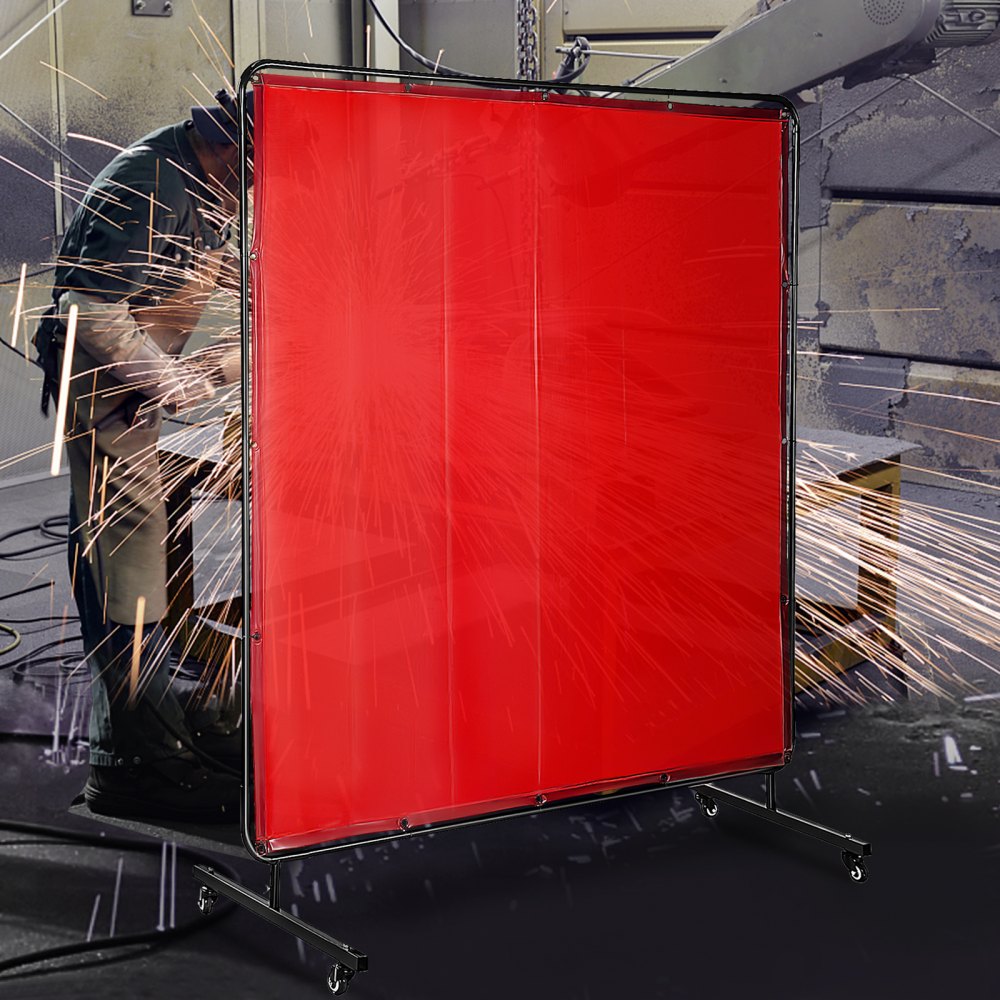 010666356335 - 6' Flame-Resistant Welding Screen on Wheels with Carbon Steel Frame