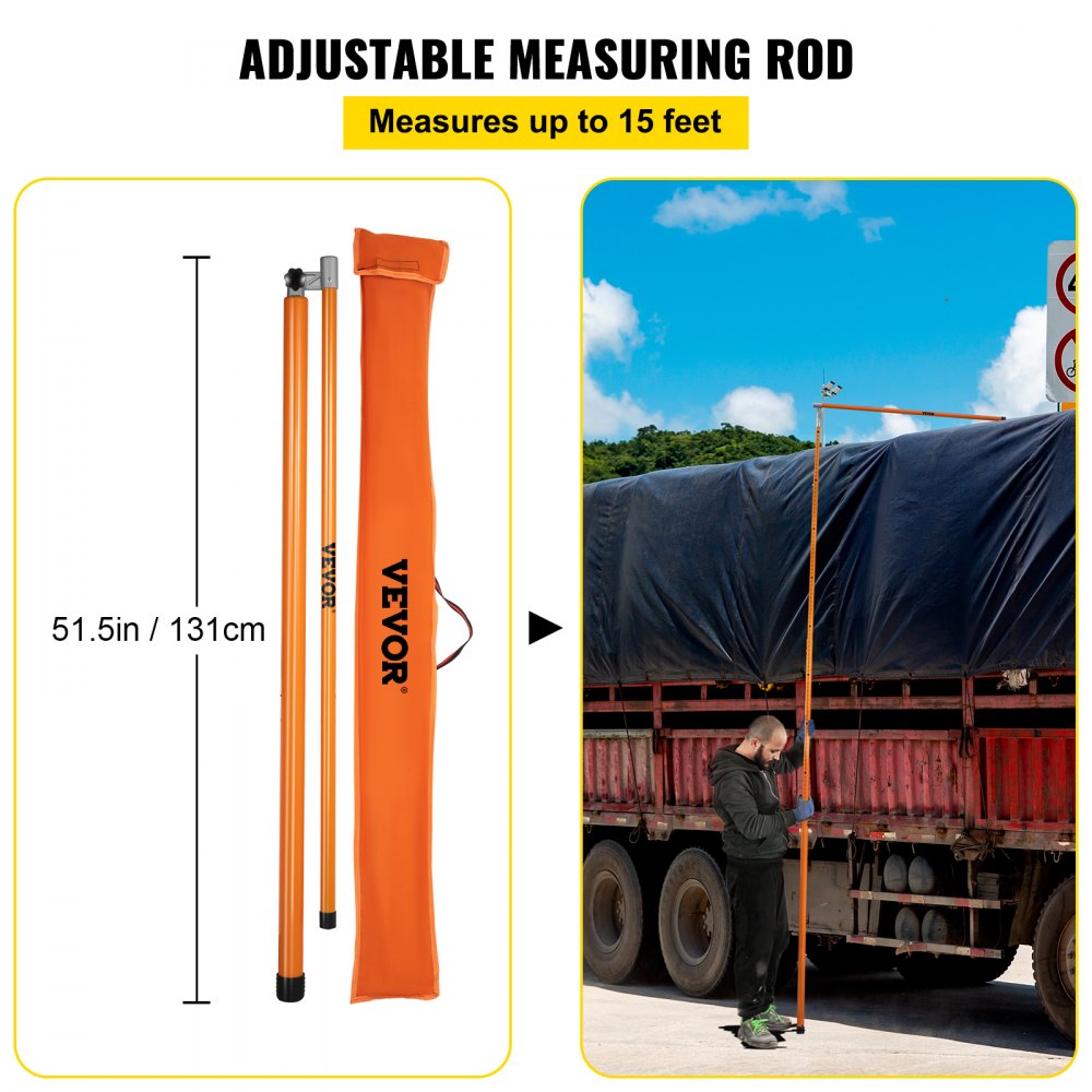 15FT HEIGHT STICK - Lightweight Fiberglass Measuring Stick with Carrying Bag