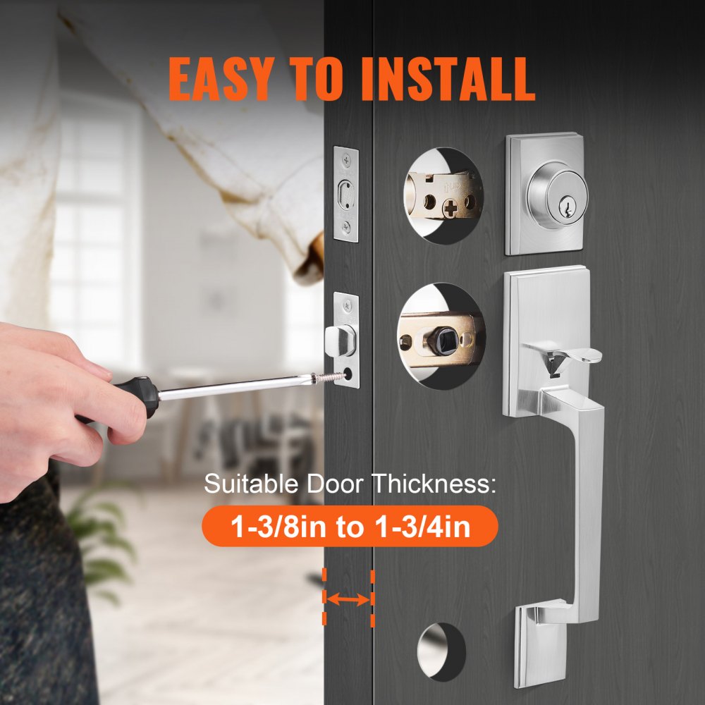 DT1103-SN - Satin Nickel Entry Handle Set with Adjustable Spacing