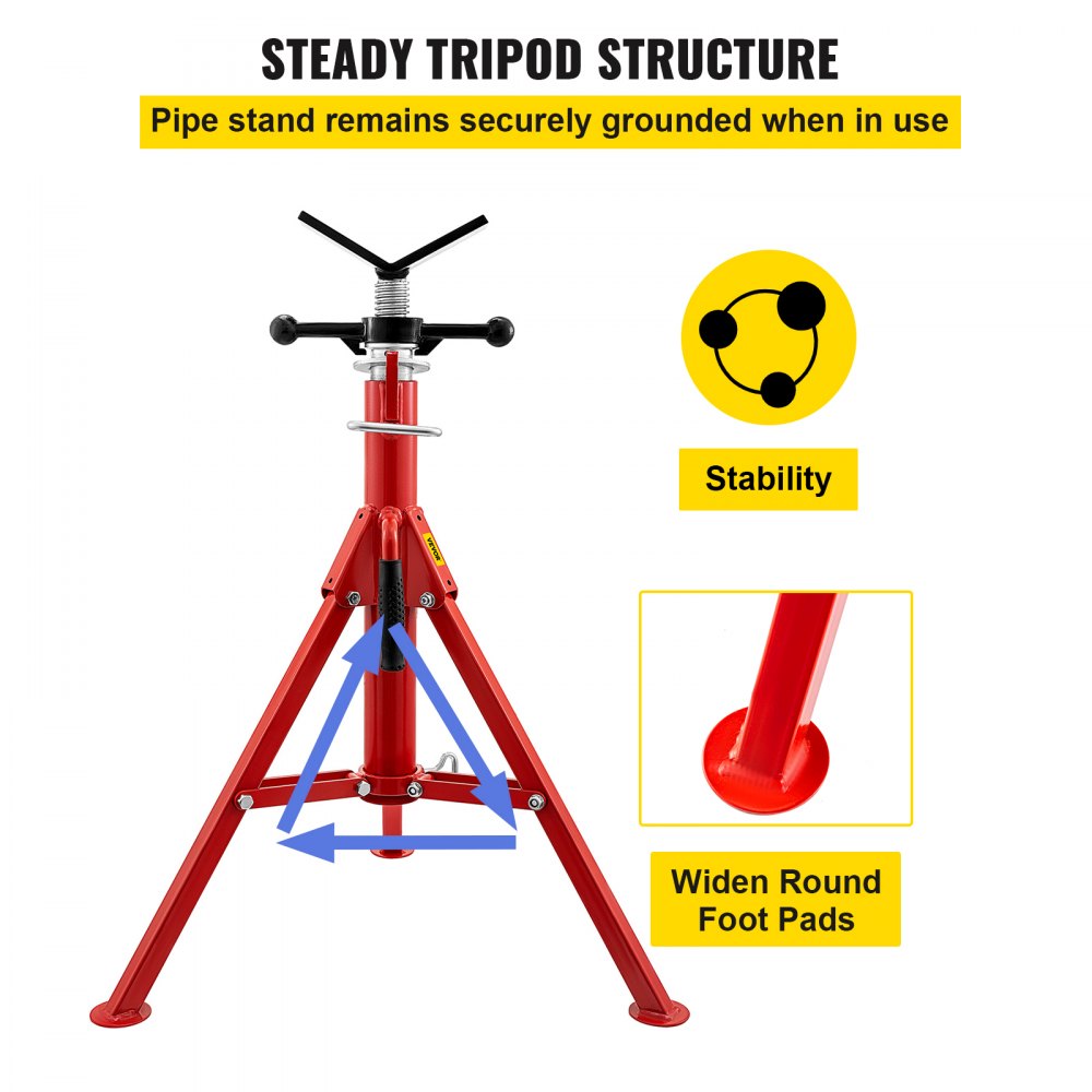 1107S V-Head - Adjustable 28-52" Steel Pipe Stand, 2500 lbs Capacity