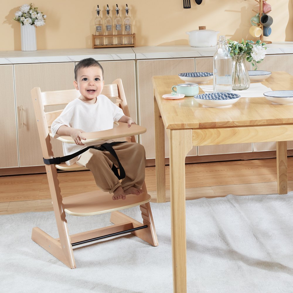 LPK928 - Adjustable Wooden High Chair for Infants & Toddlers, Easy Assembly