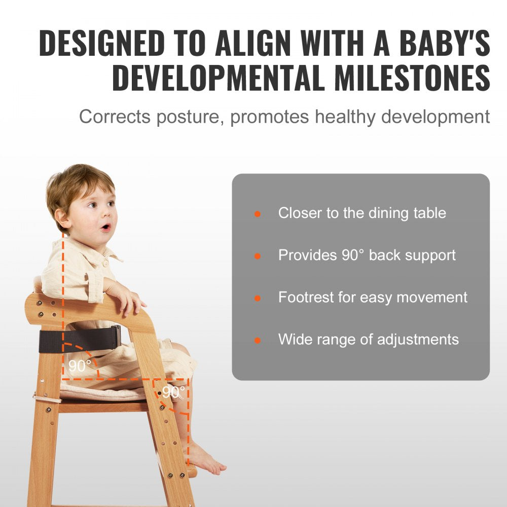 LPK877-1 - Adjustable Eco-Friendly Wooden High Chair for Growing Toddlers