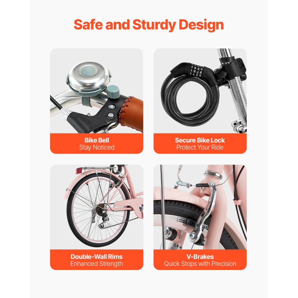 SCB722-P - Retro 26-Inch Cruiser Bike with 7-Speed & Foldable Basket