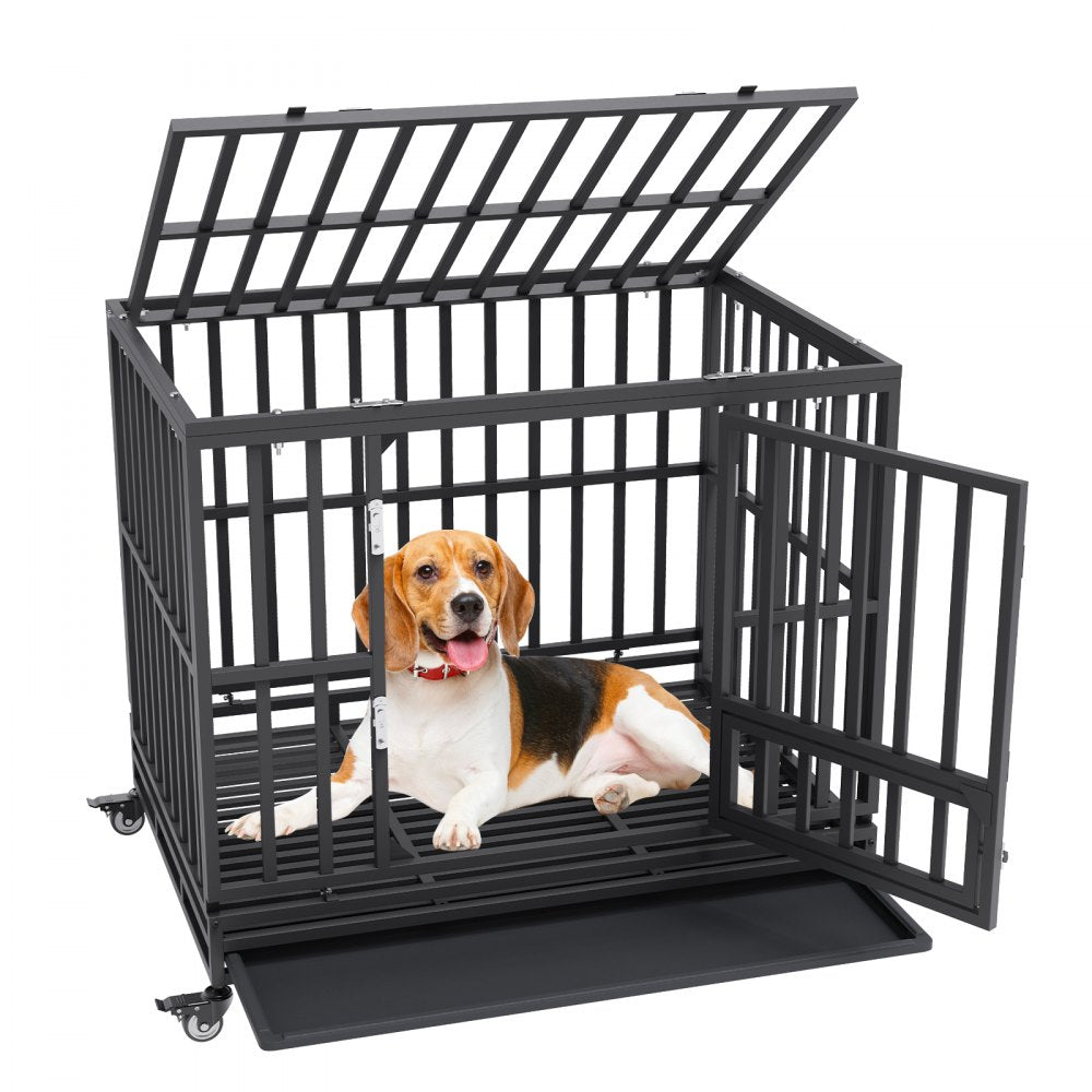 LF-QFGGL-42 - Heavy Duty Dog Crate for Medium to Large Dogs, 3-Door Design