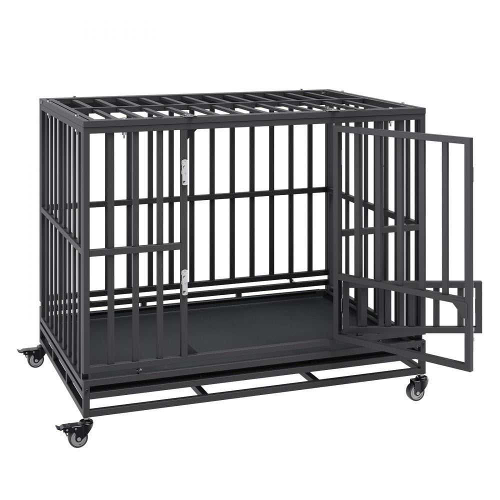 LF-QFGGL-46 - Heavy-Duty Dog Crate with Lockable Wheels for Medium to Large Dogs