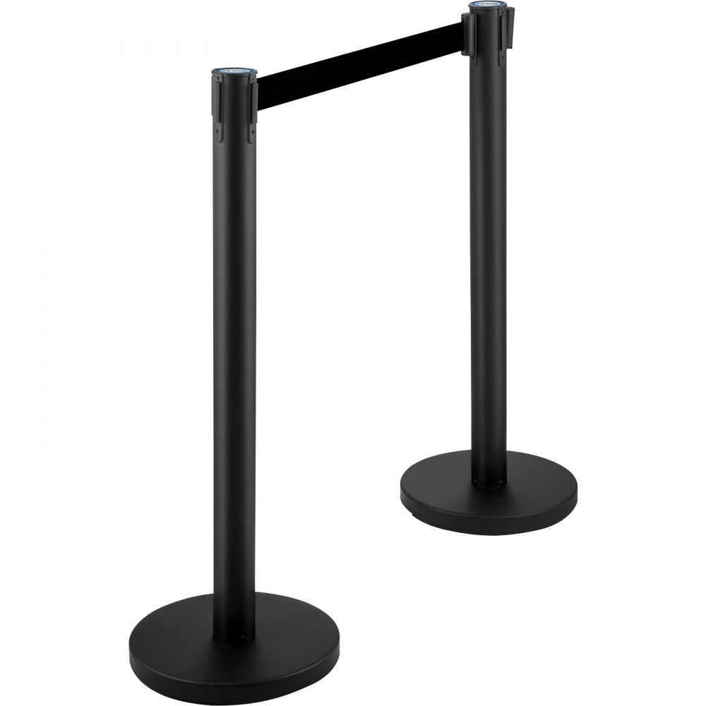 Stanchions 6Pcs - 6 pcs Stainless Steel Black Queue Posts with 6.6ft Belt