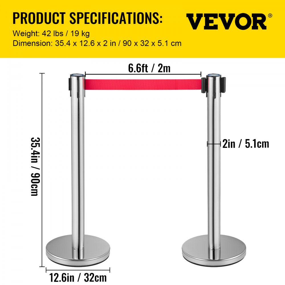 VV-SS-SRB6ZG - Stainless Steel Stanchion Set with 6.6ft Belts