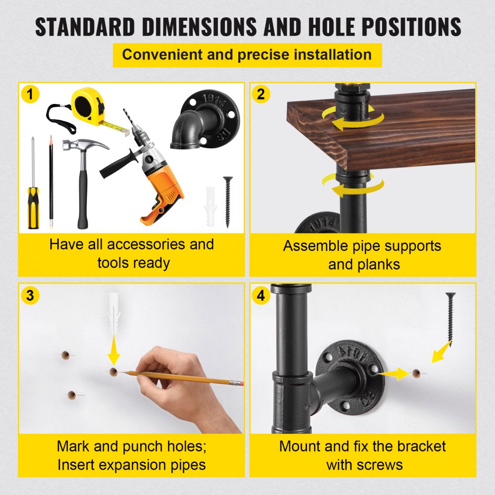 VV-GSCWJ-002 - Vintage 51.18" Pipe Shelving Unit with Solid Wood Shelves