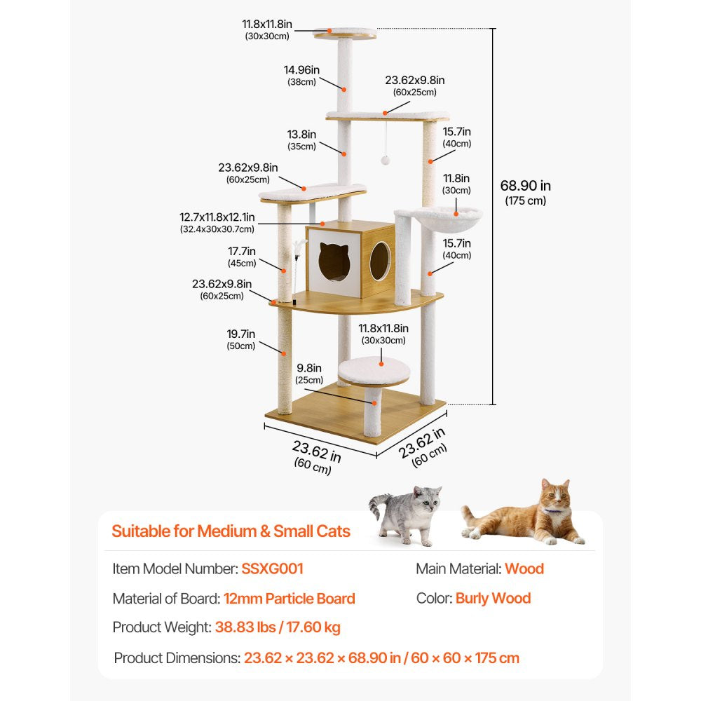 SSXG001 - 68.9" Modern Cat Tree with Multi-Level Design & Washable Cushions