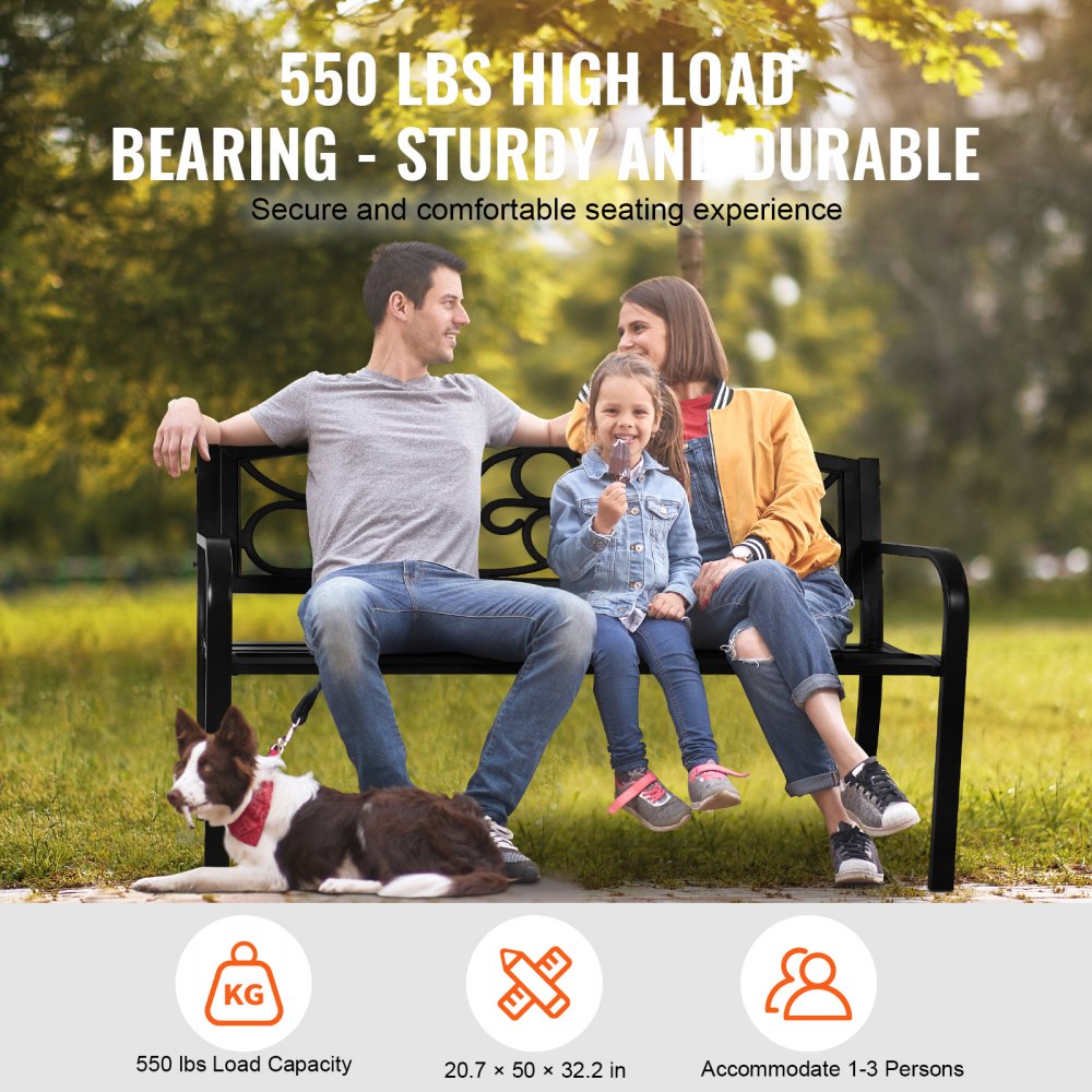 wkl776 - 50" Metal Garden Bench for 1-3 People, Supports 550 lbs