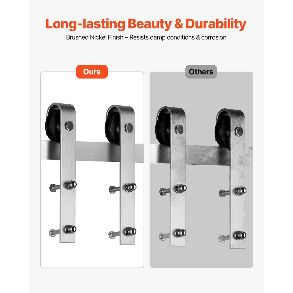 5FT-2D-5K-H - Durable Sliding Barn Door Hardware Kit with Brushed Nickel Finish