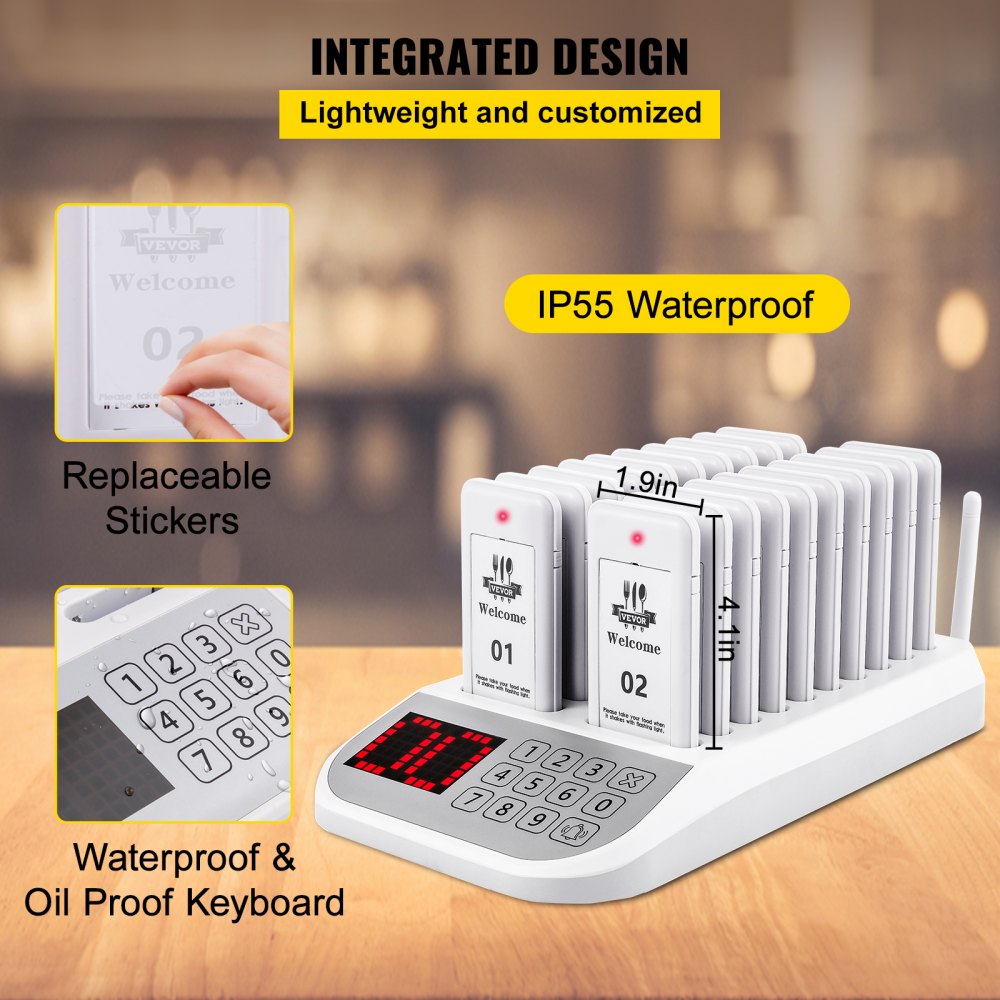 F103 - 98-Channel Wireless Calling System with 20 Pagers