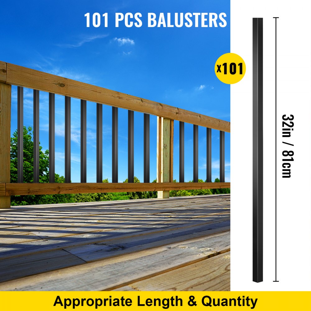 010846753520 - Easy Install 32"x0.8" Black Aluminum Deck Balusters