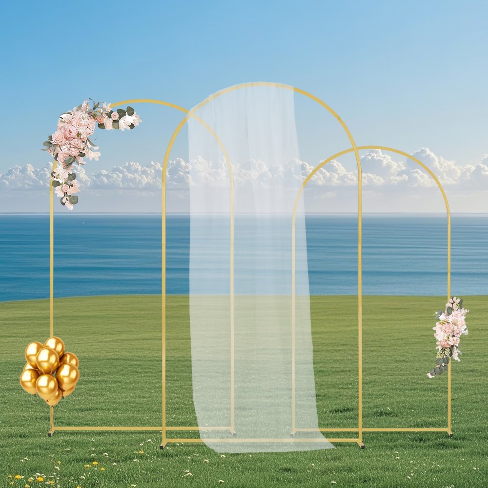TFHQGM87266FT - Elegant Gold Metal Arch Stand Set of 3 for Weddings