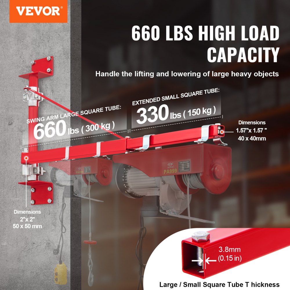 HST-750 - 660 lbs VEVOR Electric Hoist Arm with 180° Rotatable Design
