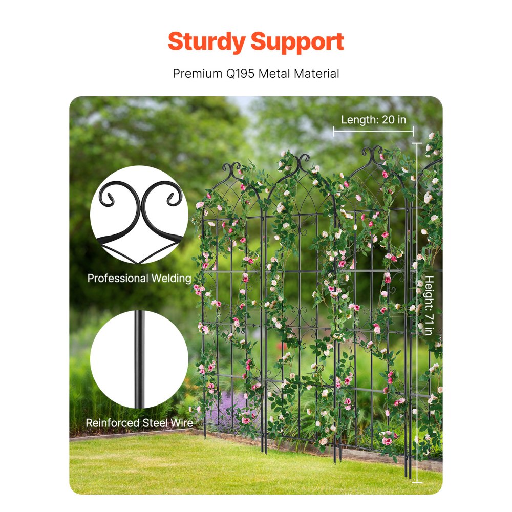 TFHPJ51180-4 - 71" Metal Garden Trellis for Climbing Plants, Durable Support