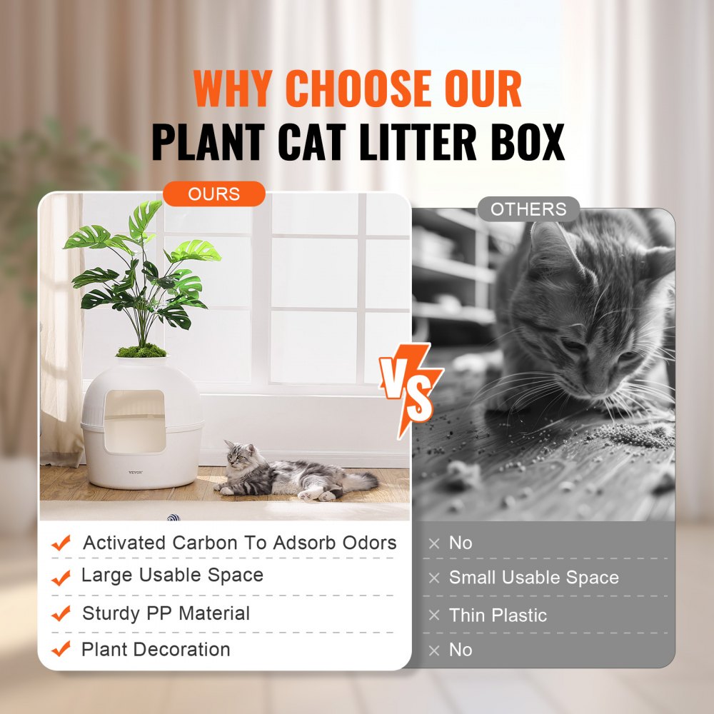 BP292 - Spacious Odor-Resistant Cat Litter Box with Decor Plant Design