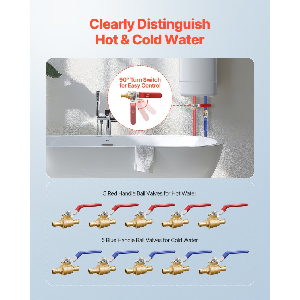 QF-11 - 10-Pack 1/2 in Lead-Free Brass PEX Ball Valves with Handles