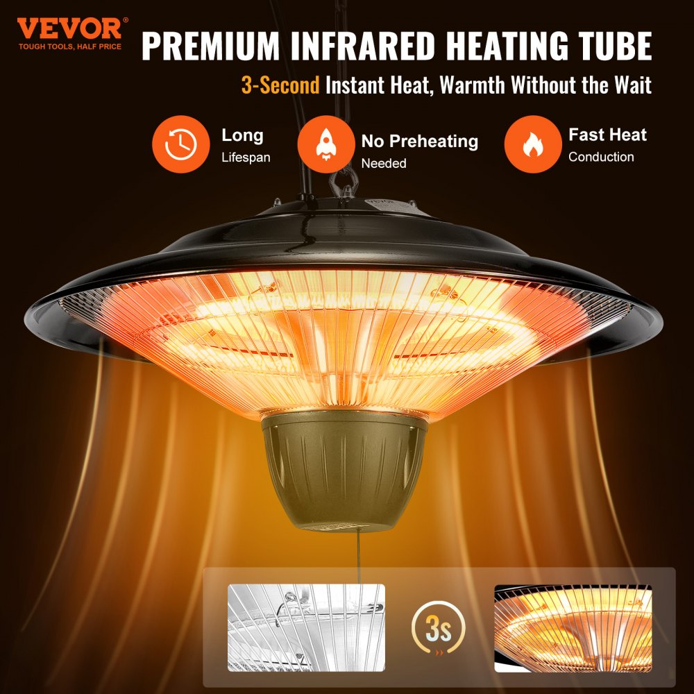 PHE-1500B - 1500W Infrared Hanging Heater, Adjustable & Weather-Resistant