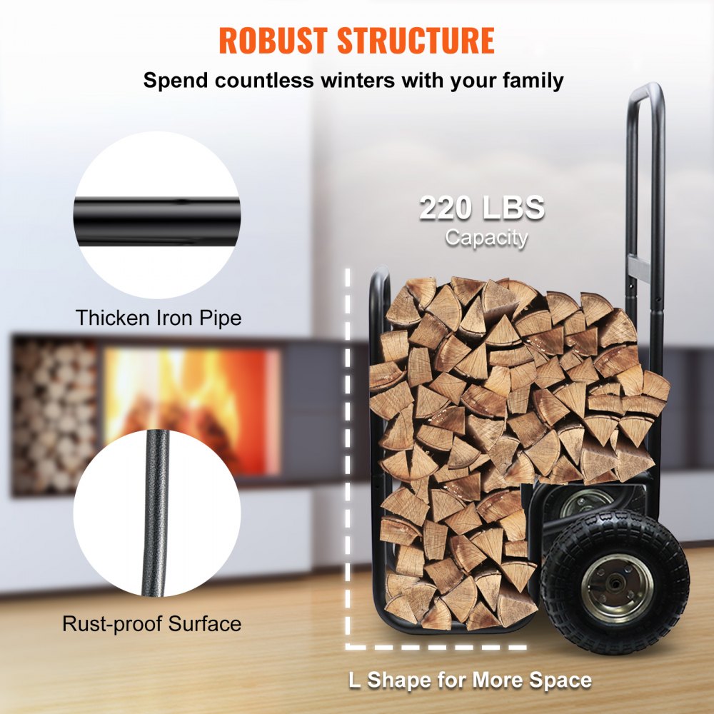 JH0209A - Heavy-Duty 21.9" Firewood Cart with Waterproof Cover