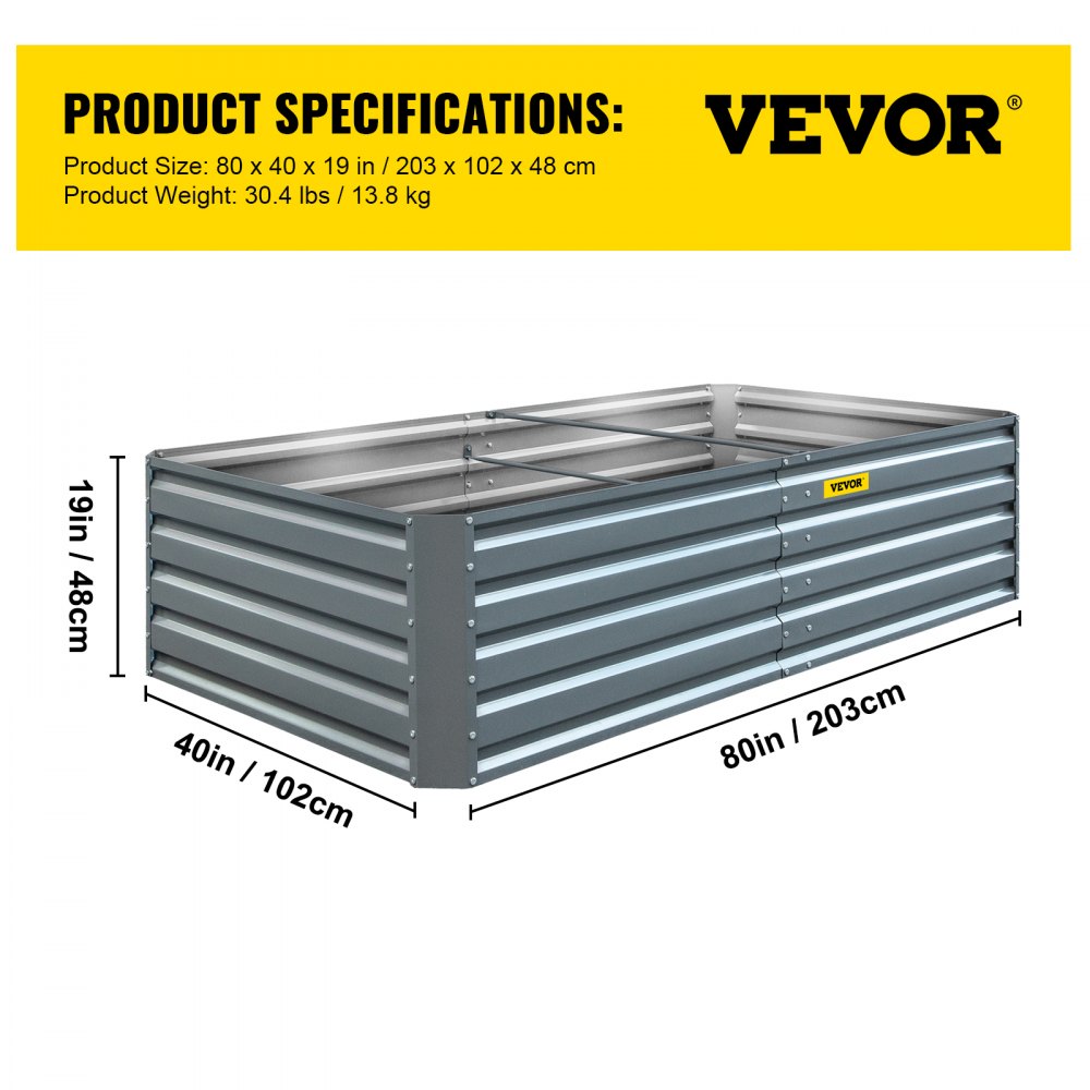 010738307328 - 80" Galvanized Steel Raised Garden Bed with Drainage Design