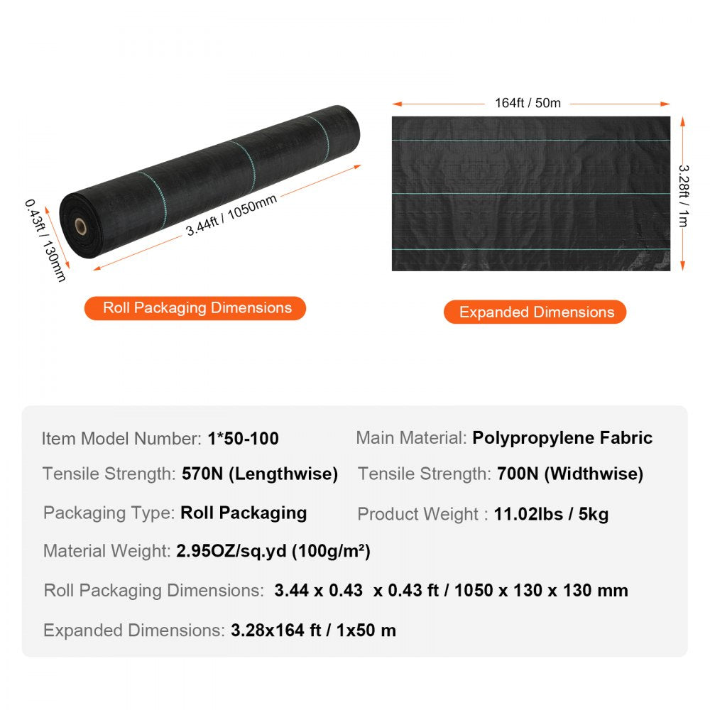 1*50-100 - Heavy-Duty 3.28x164 FT Weed Barrier Landscape Fabric