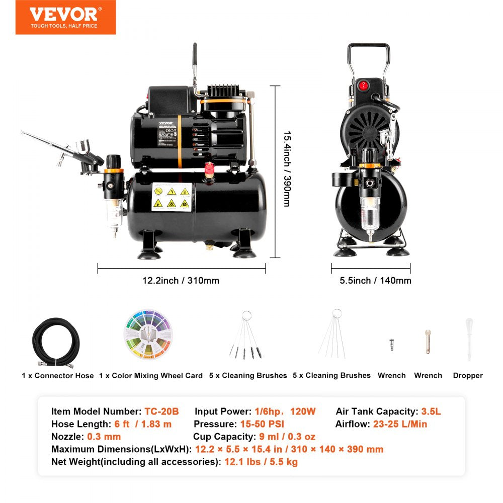 TC-20B - Beginner-Friendly Airbrush Kit with 3.5L Tank, Easy Control