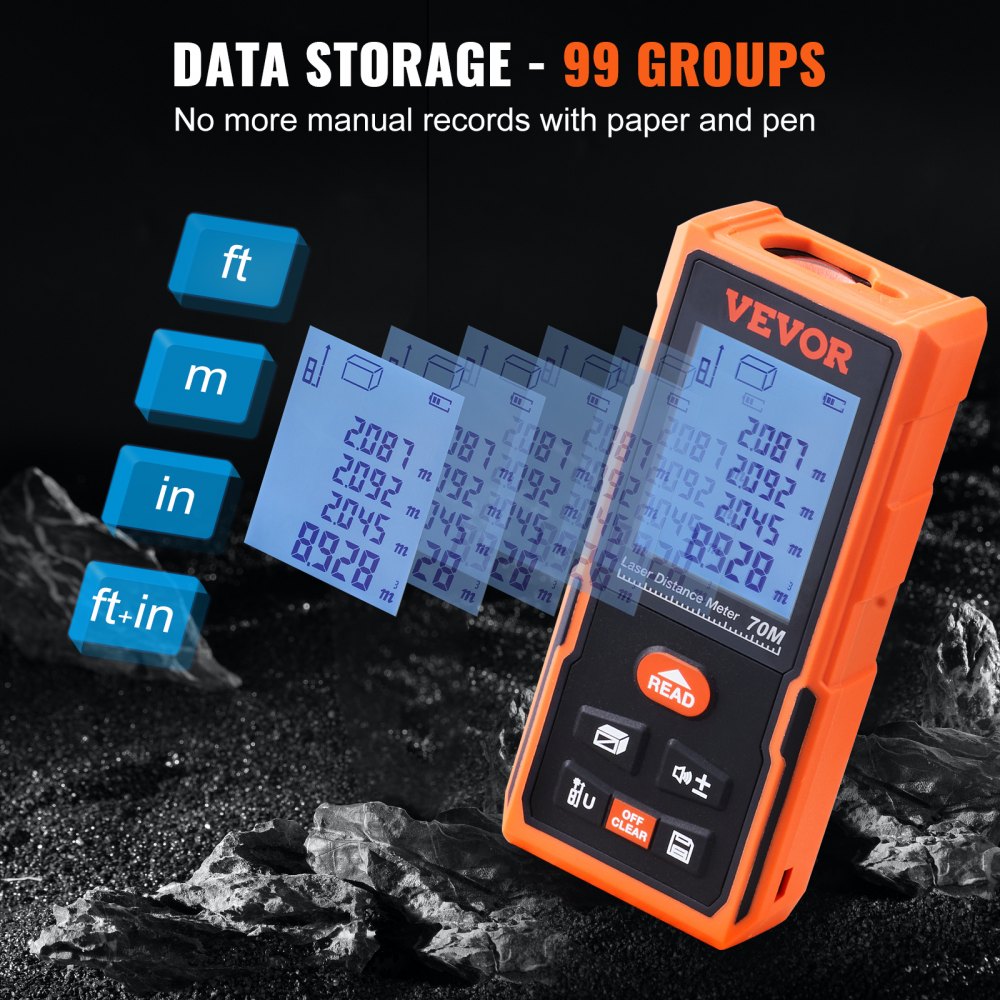 SW-DA70 - 229ft VEVOR Laser Measure, ±1/16'' Accuracy