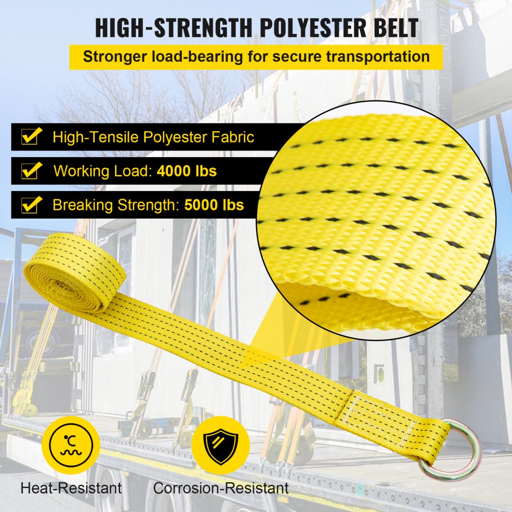 QZ-10201 - 2" x 9.8' Premium Ratchet Tie Down Strap, 5000lbs Limit
