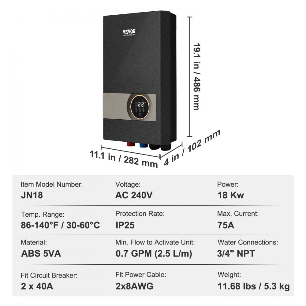 JN18 - 18kW VEVOR Instant Hot Water Heater for High Demand