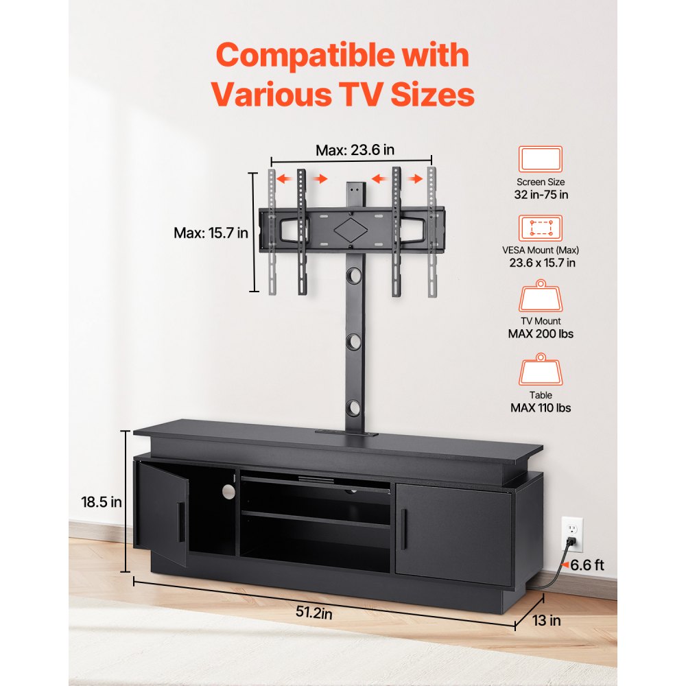 C240411S-01 - 52" Freestanding TV Stand with Mount for 32-75" TVs
