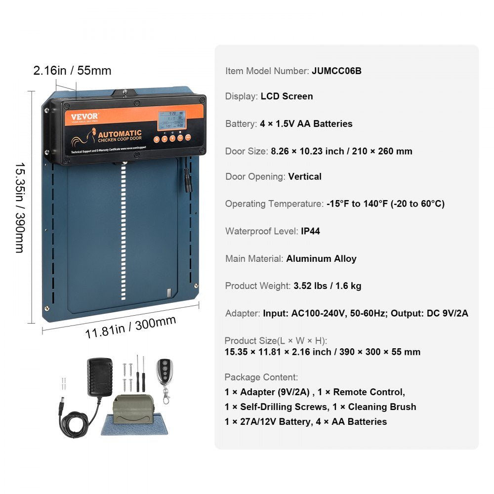 JUMCC06B - VEVOR Automatic Chicken Coop Door with Timer & Light Control