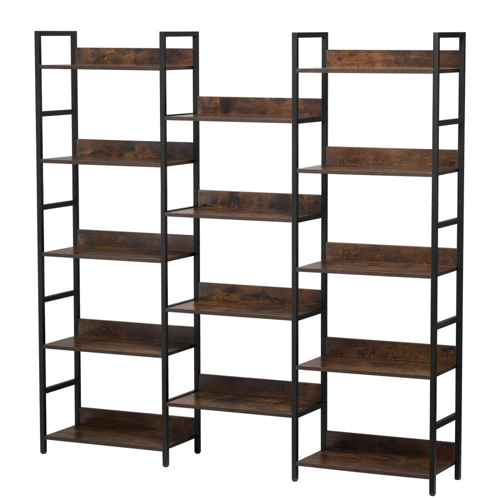C240729W-05 - Rustic 14-Tier Metal Bookshelf for Display and Storage