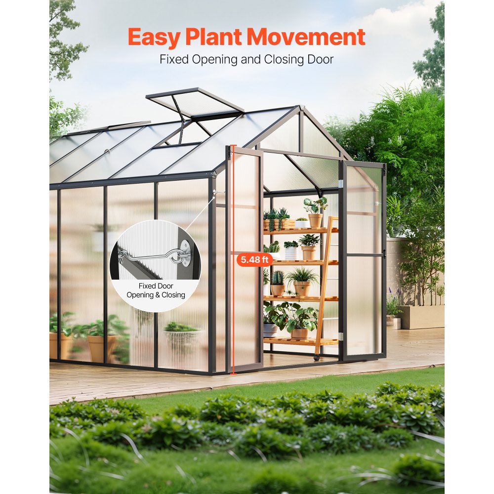 AM036 - 8x12 Ft Polycarbonate Walk-In Greenhouse with Dual Ventilation