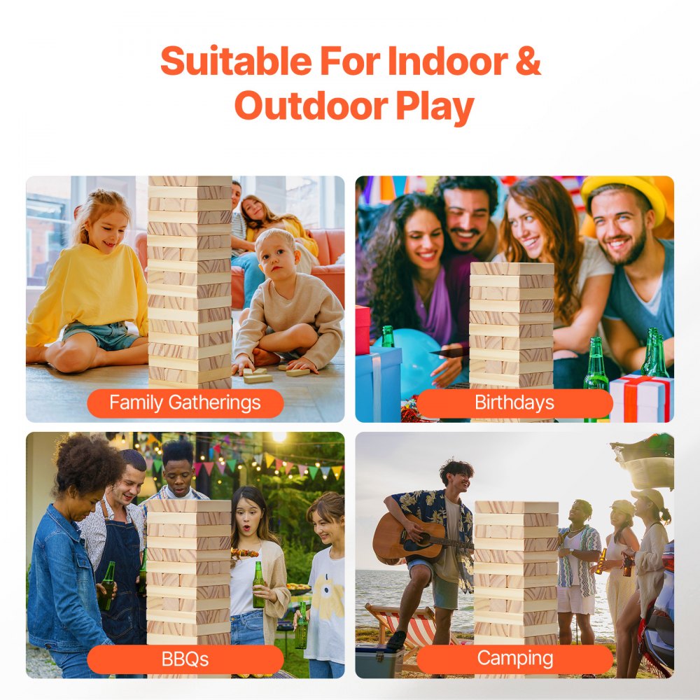 NTMN1001 - 54 Pine Wood Tumbling Blocks Tower Game, 2ft High
