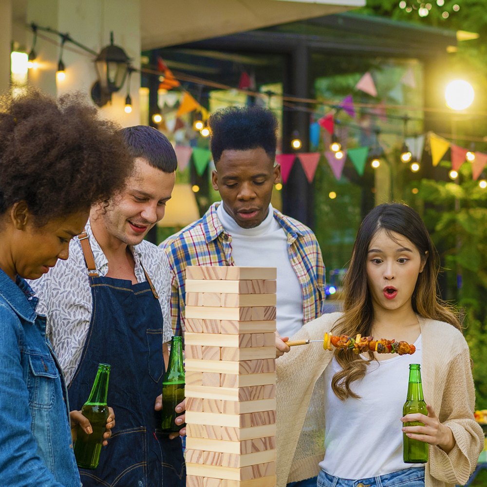 NTMN1002 - 54 Blocks Pine Wood Tumbling Tower Game, 2ft High Challenge