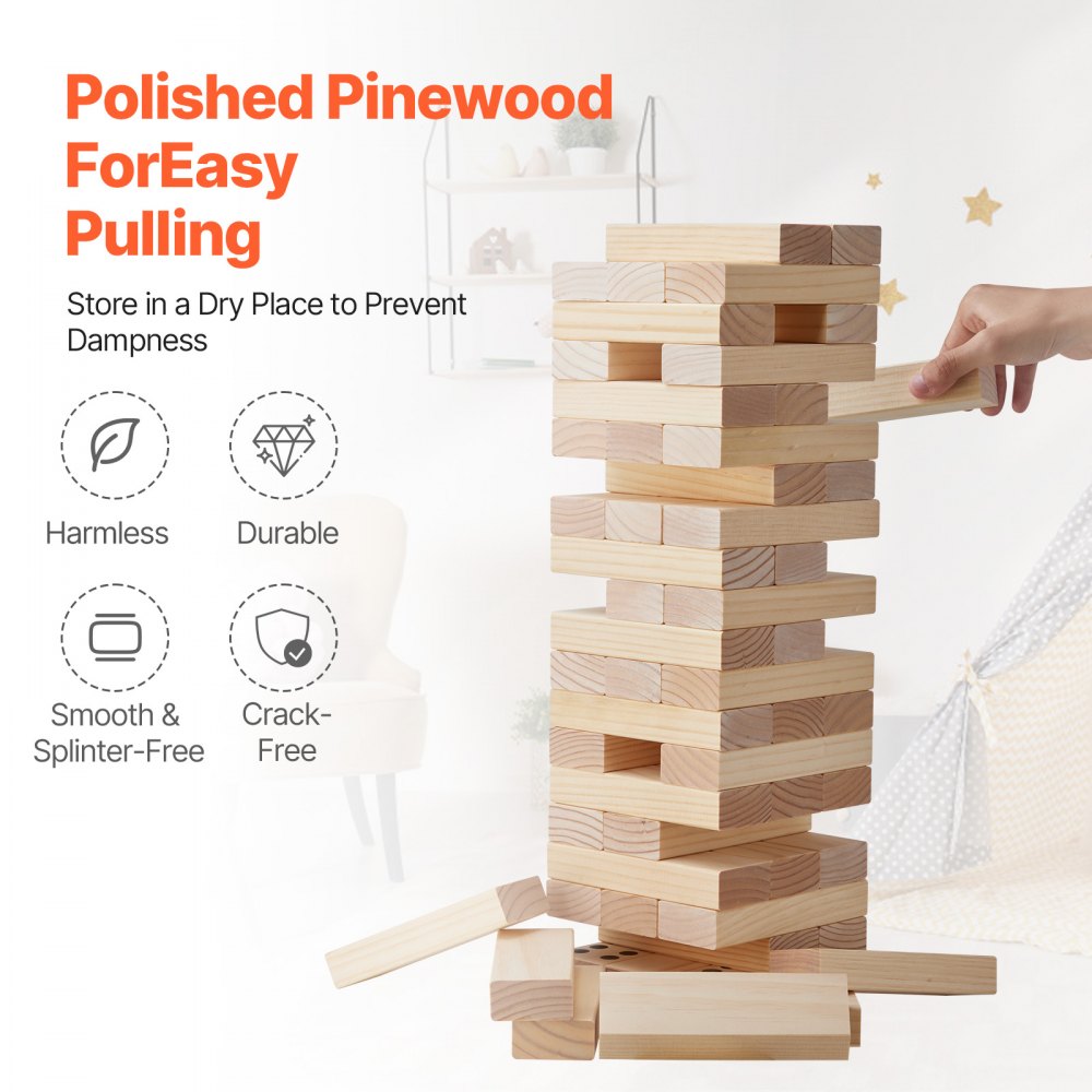NTGW1501 - 60 Pine Wood Tumbling Tower Blocks Game, 7.1"x2.4"x1.2"