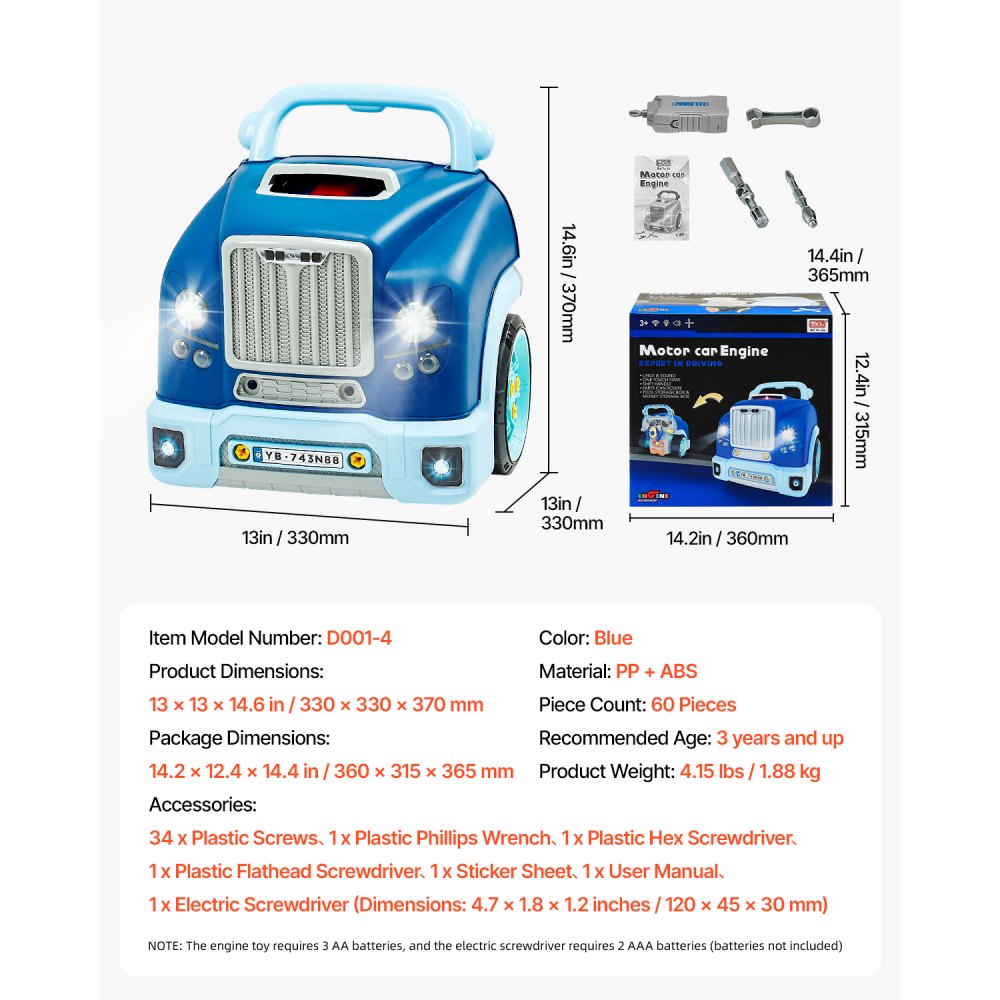 D001-4 - Interactive Engine Repair Toy for Kids with Tools & Sounds