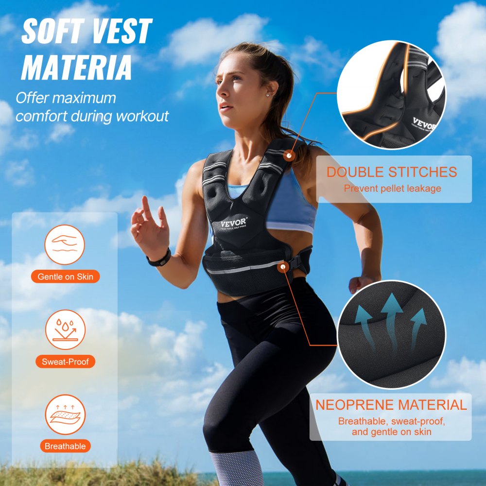 JS-VEST006-2 - Adjustable Neoprene Weighted Vest 20-32 lbs with Reflective Trim