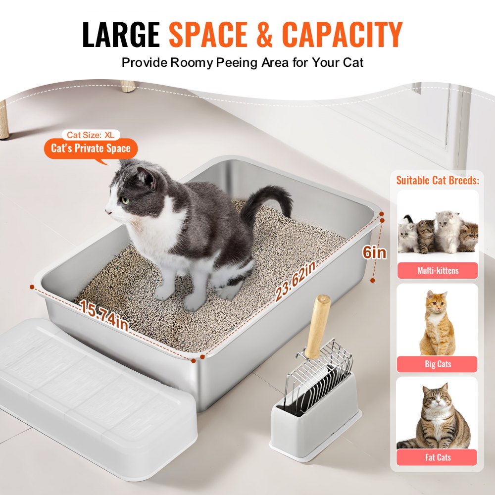 BP102 - Spacious 6-Inch Deep Cat Litter Box Set for Multi-Cat Homes