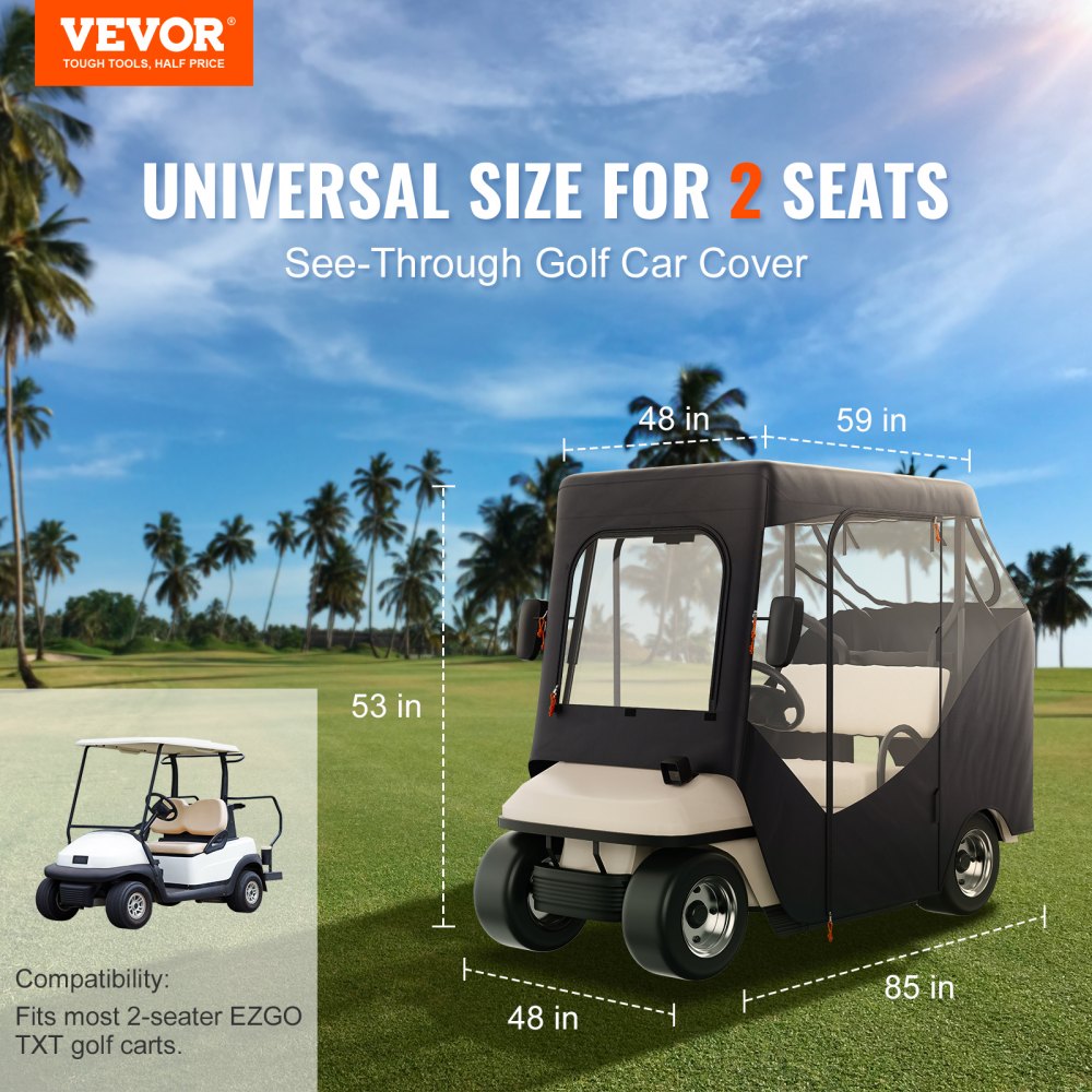 COV-22 - Durable 600D Golf Cart Enclosure 85x48x53" for 2 Passengers