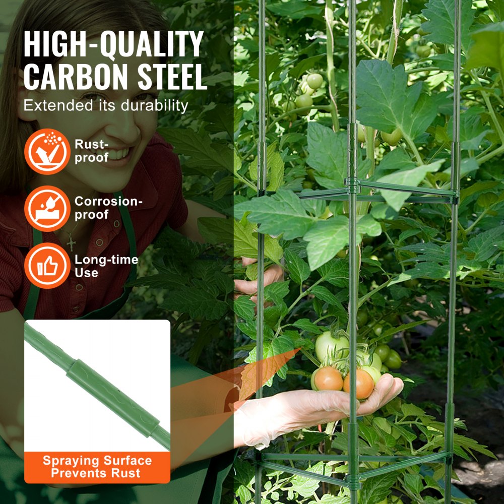 FQZJBS3C-48in-6P-1Z - Adjustable 48in Steel Tomato Cage with Zip Ties