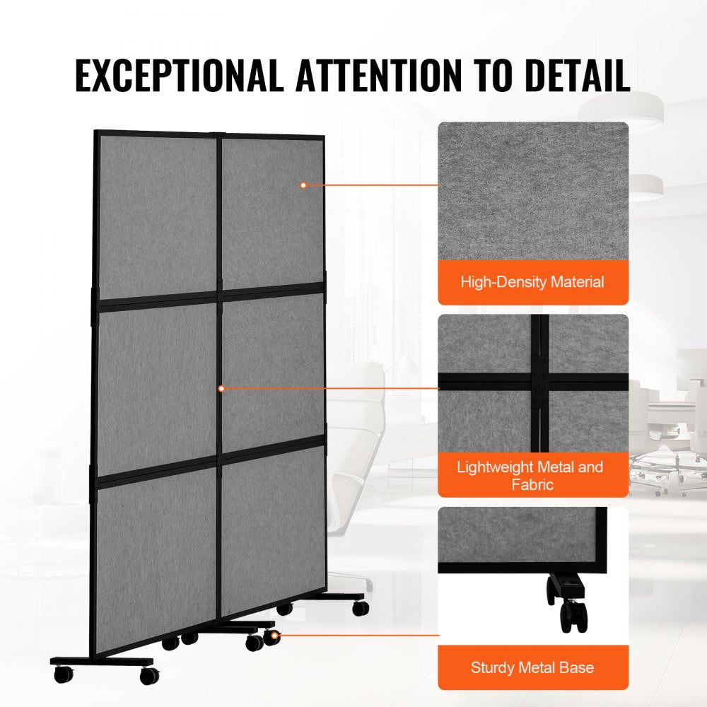 TLD-19 - 67.3" Gray Soundproof Office Divider, 2 Panels for Privacy
