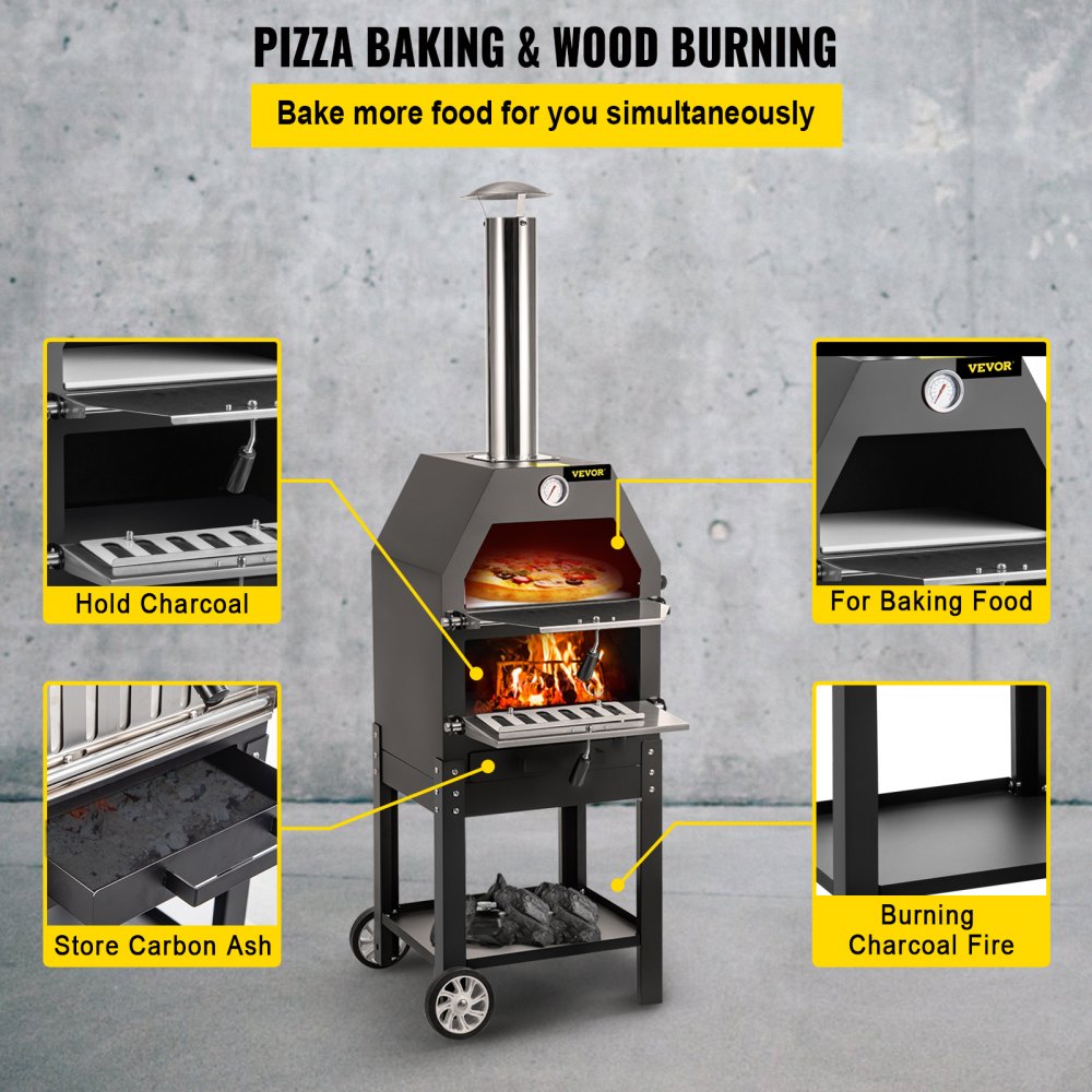 JY-MY-PSL-12 - 12" Wood-Fired Pizza Oven, 932°F, Lightweight & Portable