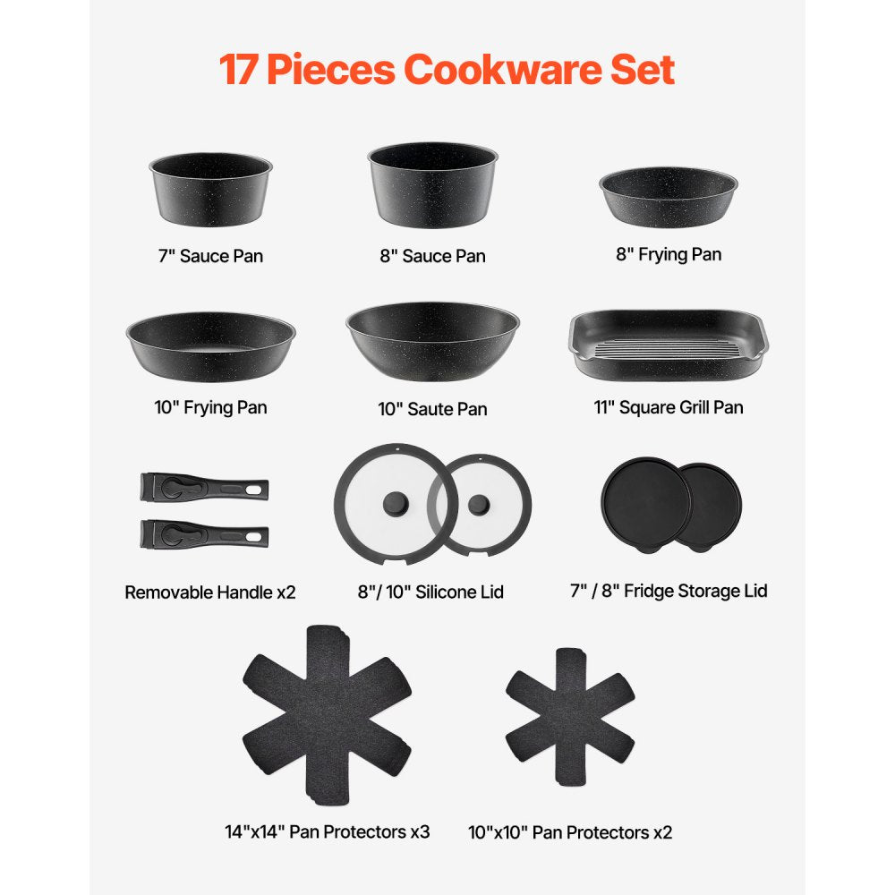SS-LY-02 - 17-Piece Nonstick Cookware Set with Easy Storage and Versatile Design