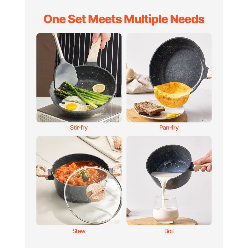 SS-LY-05 - 17-Piece Nonstick Cookware Set with Maifan Stone Finish