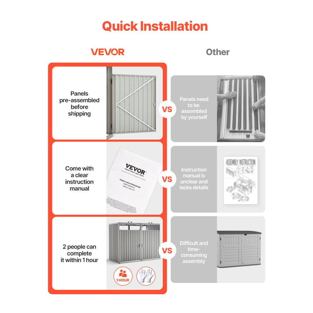ZY-2X240L-0.23 - Galvanized Steel Trash Can Storage Shed with Locks & Ramp