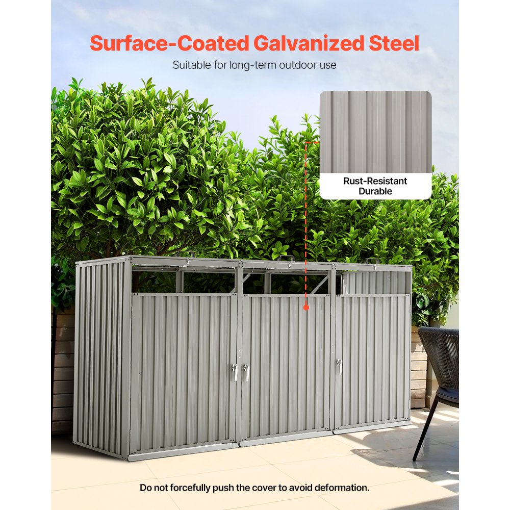 ZY-3X240L-0.23 - Durable Galvanized Trash Can Shed with Ramp & Metal Locks