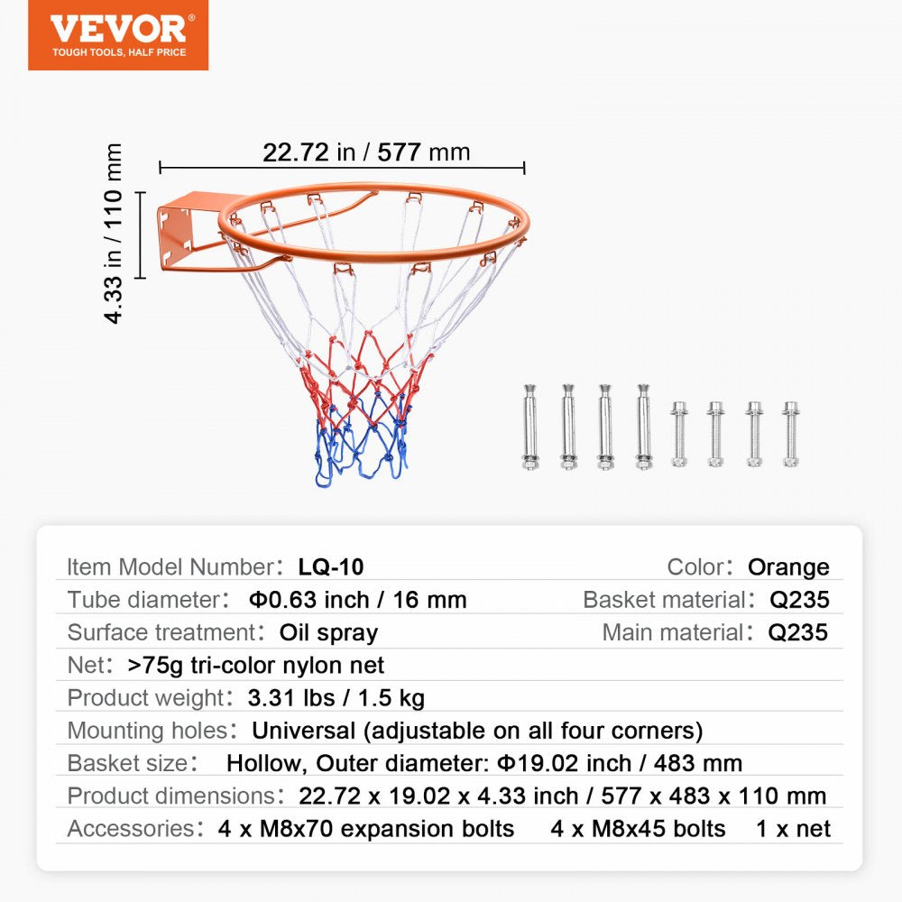 LQ-10 - 18-inch Adjustable Basketball Rim for Indoor/Outdoor Play